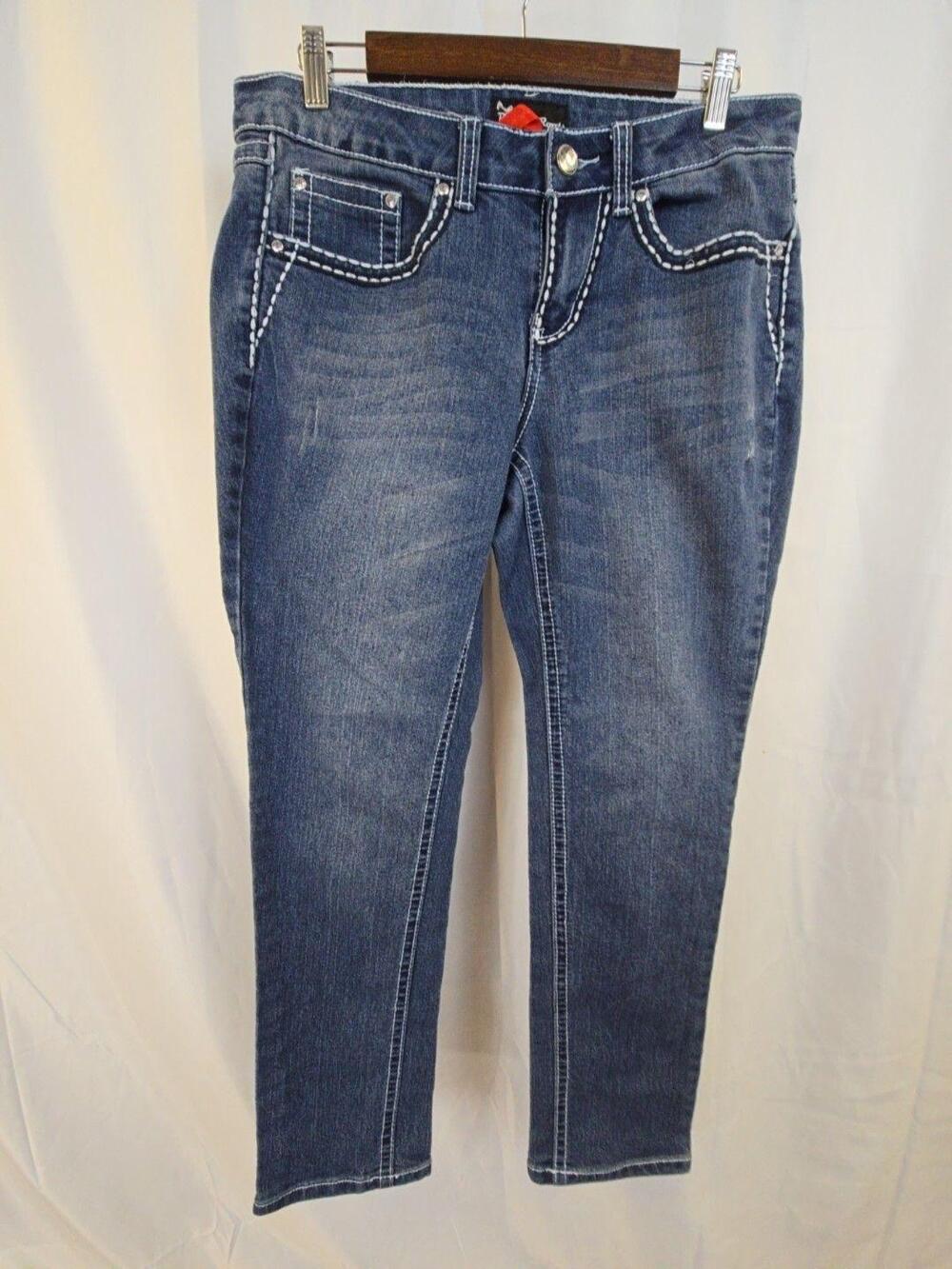 Royal Roots Jeans Womens 14 Blue Medium Wash Straight Rhinestone Stretch Denim